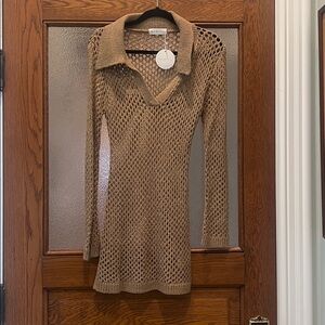 Open Knit Mini Dress in Brown